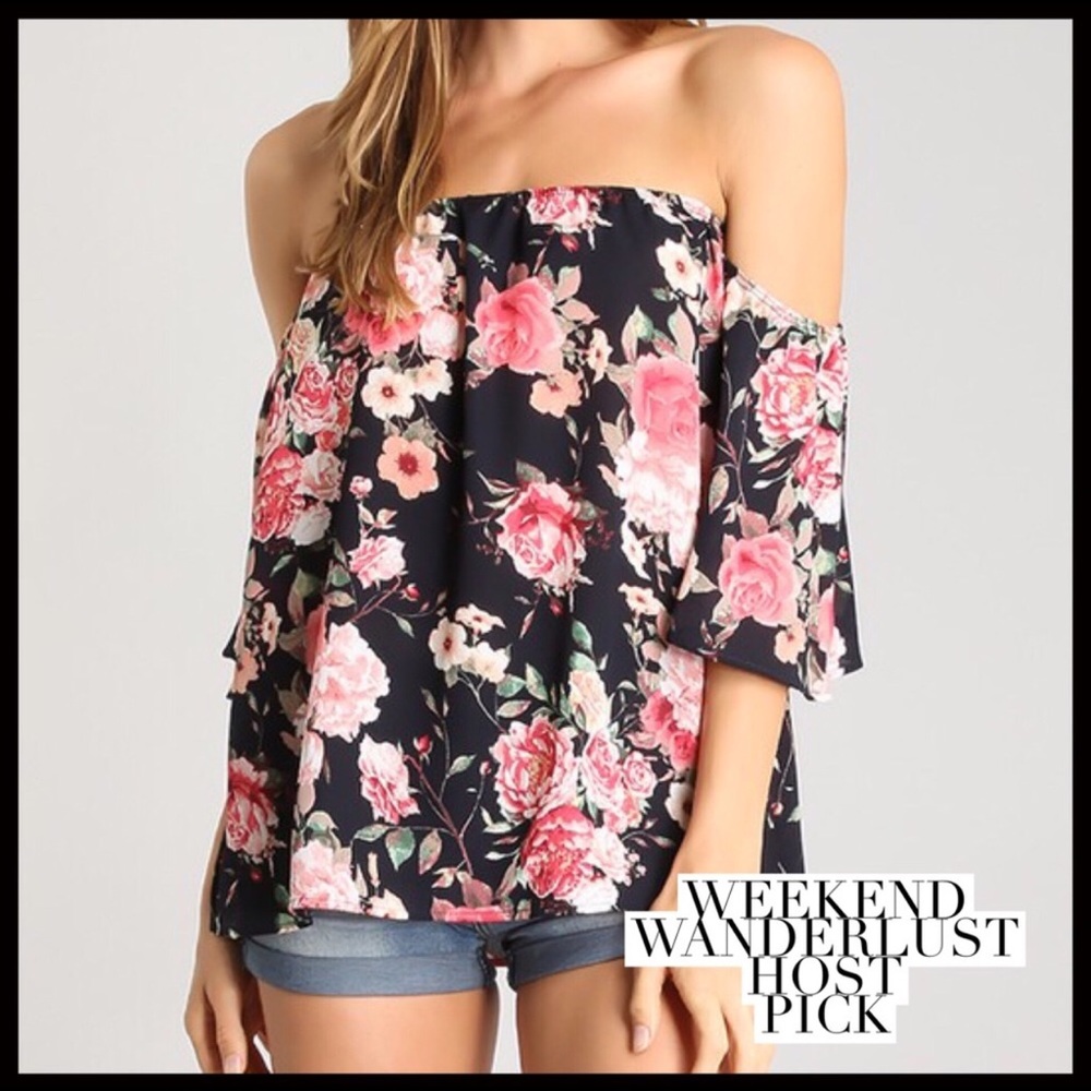 Boutique Floral Off the Shoulder Boho Top
